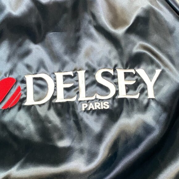 Delsey Paris Satin Jacket M Blue Vintage Embroidered Nylon  Made in USA - Picture 2 of 9